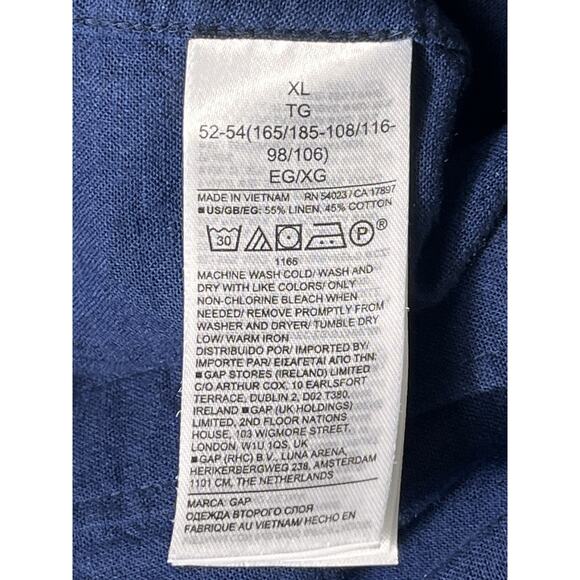 GAP Men’s Shirt XL Standard Fit Navy Blue Linen Cotton Blend Short Sleeve - Picture 5 of 10